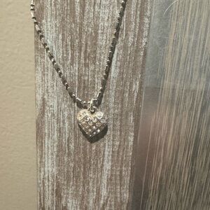 Brighton Silver Heart Pendant Necklace with Dainty Beaded Chain